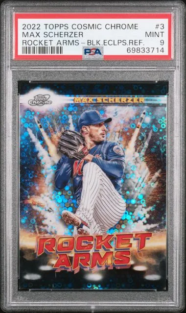 2022 Topps Max Scherzer Cosmic Chrome Rocket Arms Black Eclipse Refractor #3 card image