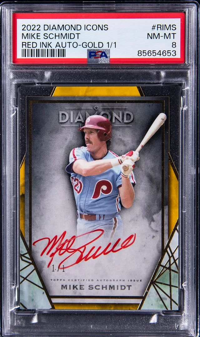 2022 Topps Mike Schmidt Diamond Icons Red Ink Autographs Gold #RI-MS card image