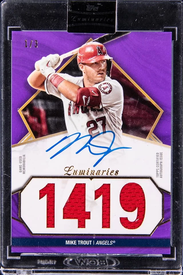 2022 Topps Mike Trout Luminaries Hit Kings Autograph Relic Purple #HKAR-MT card image