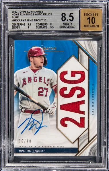 2022 Topps Mike Trout Luminaries Home Run Kings Autograph Relics #HRKAR-MTR card image