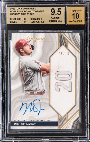 2022 Topps Mike Trout Luminaries Home Run Kings Autographs Red #HRKMTR card image