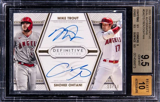 2022 Topps Mike Trout/Shohei Ohtani Dual Definitive Dual Autographs #DAC-TO card image