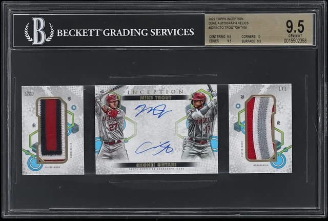 2022 Topps Mike Trout/Shohei Ohtani Inception Dual Autograph Relics #IDRBC-TO card image