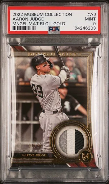 2022 Topps Museum Collection Aaron Judge Meaningful Materials Relics II Gold #AJ card image
