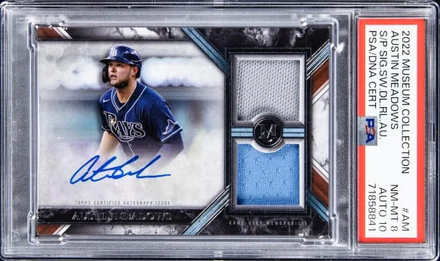 2022 Topps Museum Collection Austin Meadows Signature Swatches Dual Relic Autograph #AM card image