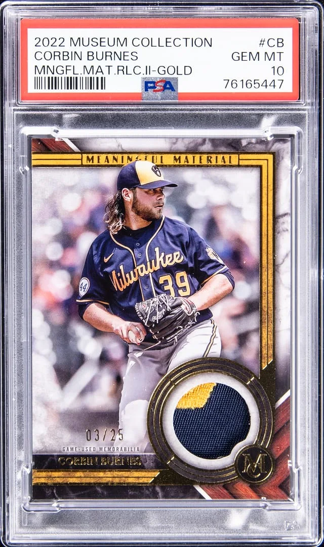 2022 Topps Museum Collection Corbin Burnes Meaningful Materials Relic Gold #CB card image