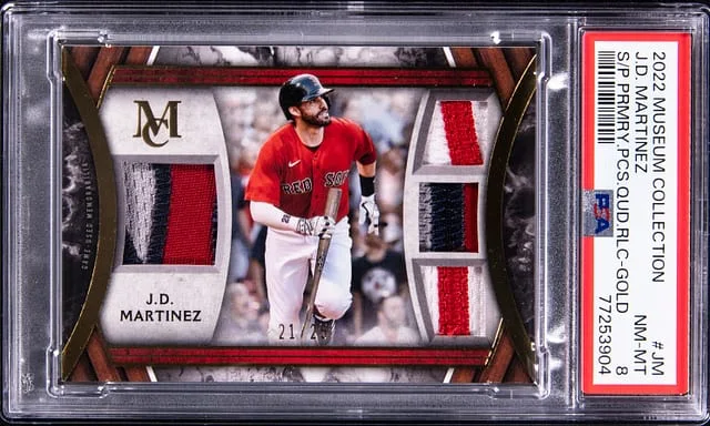 2022 Topps Museum Collection J.D. Martinez Primary Pieces Quad Relics Gold #JM card image