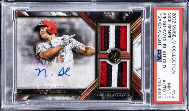 2022 Topps Museum Collection Nick Senzel Signature Swatches Dual Relic Autograph Gold #NS card image