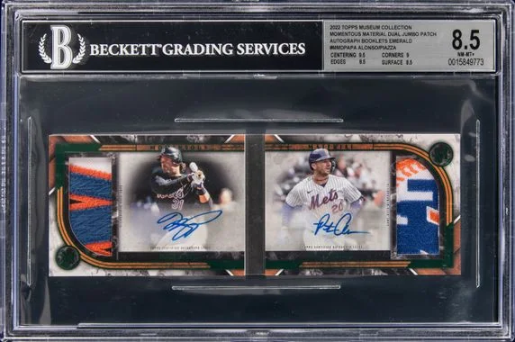 2022 Topps Museum Collection Pete Alonso/Mike Piazza Momentous Material Dual Jumbo Patch Autograph Booklets Emerald #MMDPA-PA card image