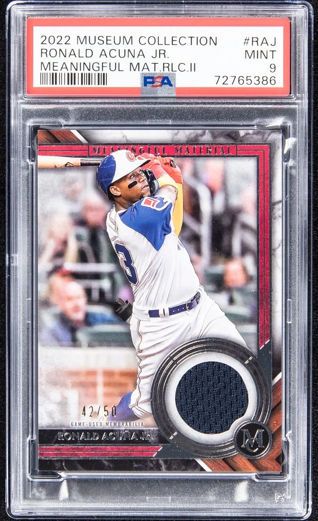 2022 Topps Museum Collection Ronald Acuna Jr. Meaningful Material Relics #RAJ card image
