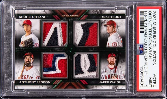 2022 Topps Museum Collection Shohei Ohtani/Mike Trout/Anthony Rendon/Jared Walsh Four Player Primary Pieces Quad Relic Copper #FPR-OTRU card image