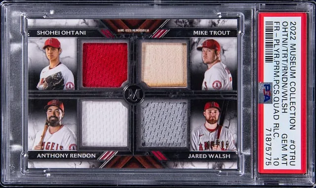 2022 Topps Museum Collection Shohei Ohtani/Mike Trout/Anthony Rendon/Jared Walsh Quad Four Player Prime Pieces Quad relic #FPR-OTRU card image