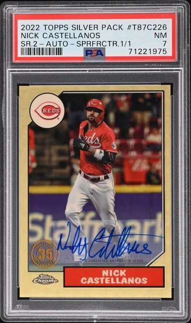 2022 Topps Nick Castellanos Silver Pack 1987 Chrome Promo Series 2 Autograph SuperFractor 1/1 #T87C2-26 card image