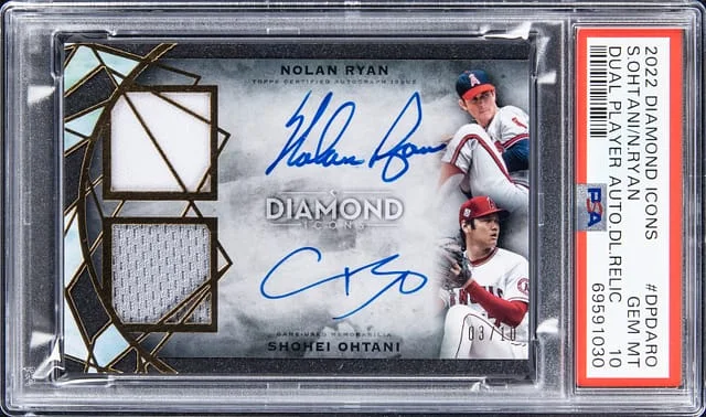 2022 Topps Nolan Ryan/Shohei Ohtani Dual Diamond Icons Player Autograph Relic #DPDA-RO card image