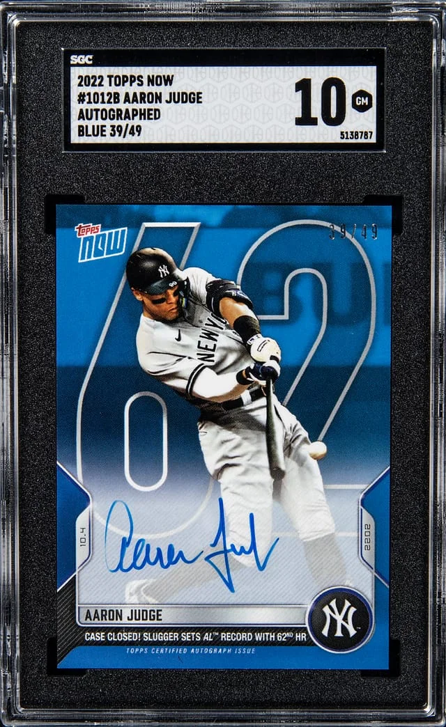 2022 Topps Now Aaron Judge Autographed Blue #1012B card image
