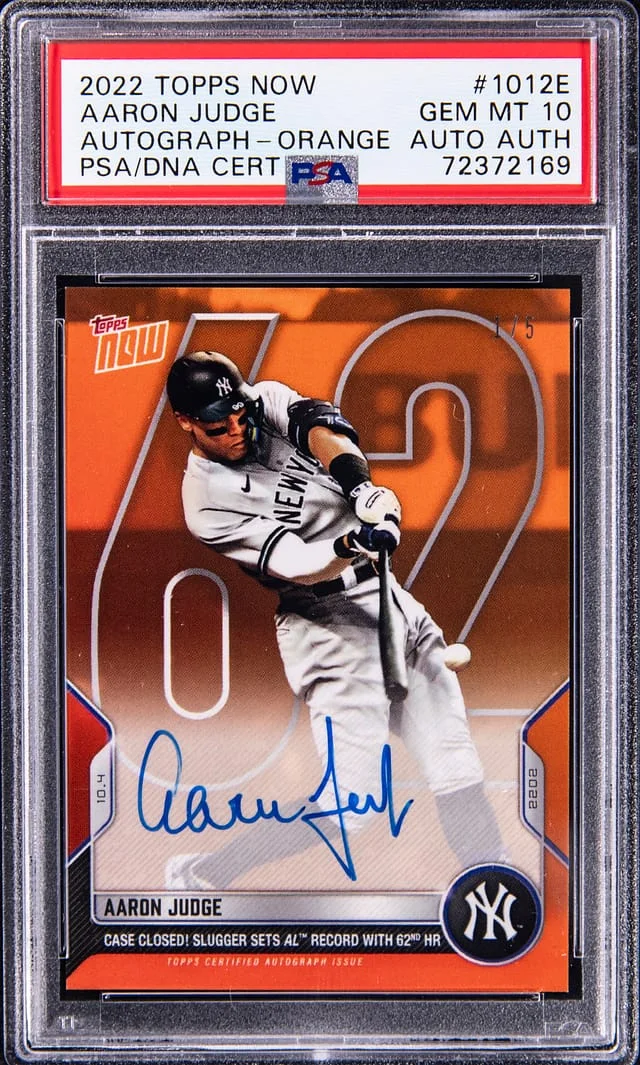 2022 Topps Now Aaron Judge Autograph Orange #1012E card image