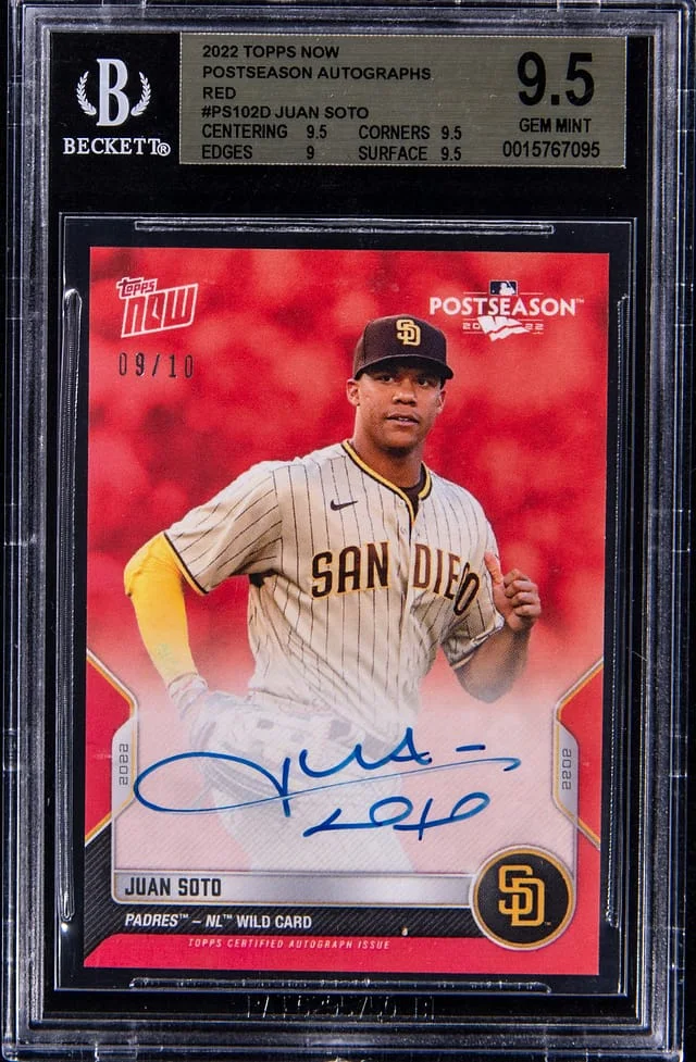 2022 Topps Now Juan Soto Postseason Autographs Red #PS-102D card image