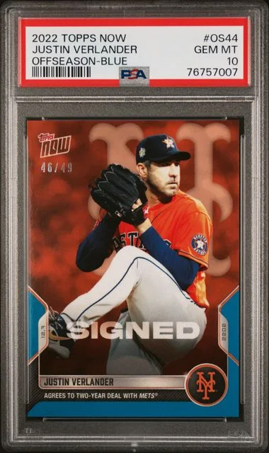 2022 Topps Now Justin Verlander Offseason Blue #OS44 card image