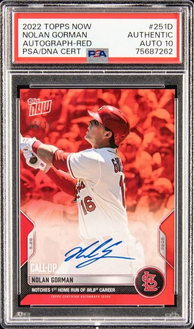 2022 Topps Now Nolan Gorman Autograph-Red #251D card image