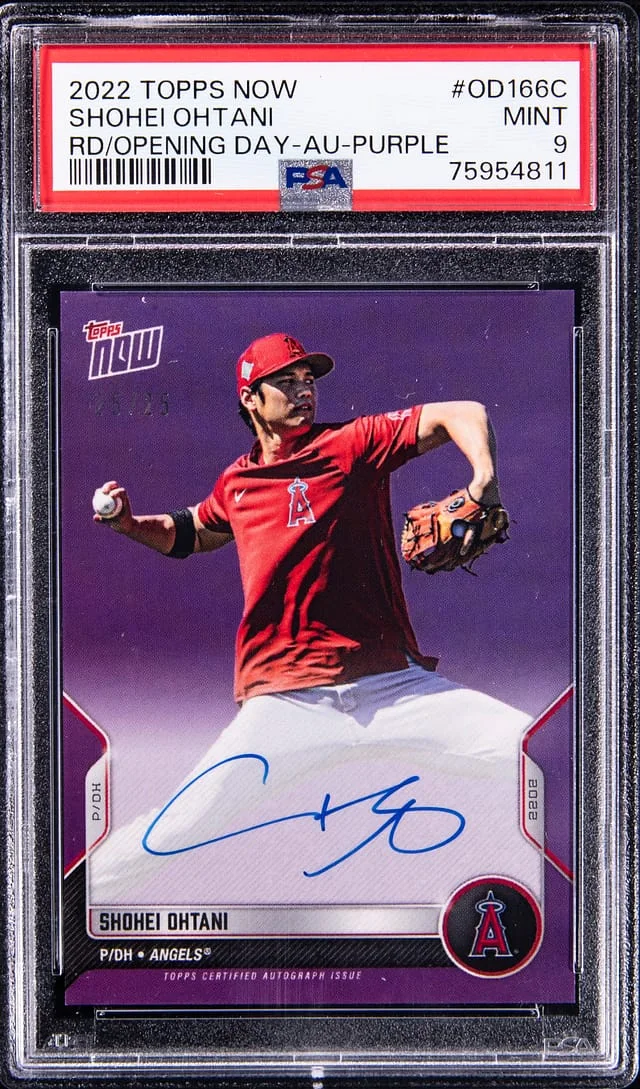 2022 Topps Now Shohei Ohtani Red/Opening Day- Autograph - Purple #OD166C card image
