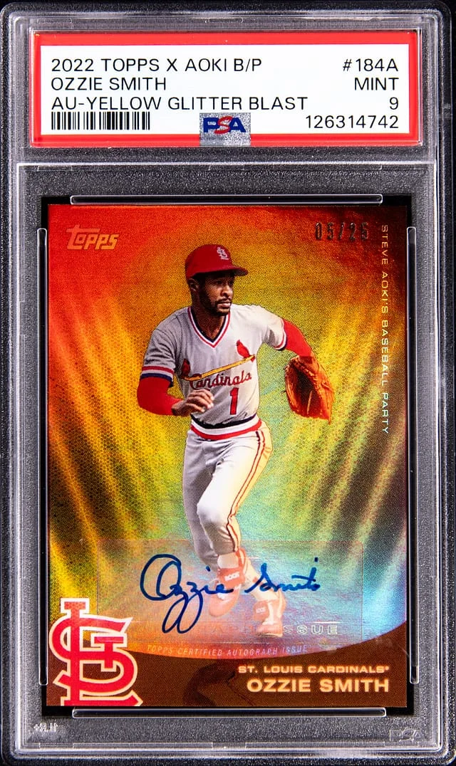 2022 Topps Ozzie Smith X Aoki Batting Practice Autograph Yellow Glitter Blast #184A card image