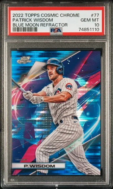 2022 Topps Patrick Wisdom Cosmic Chrome Blue Moon Refractor #77 card image