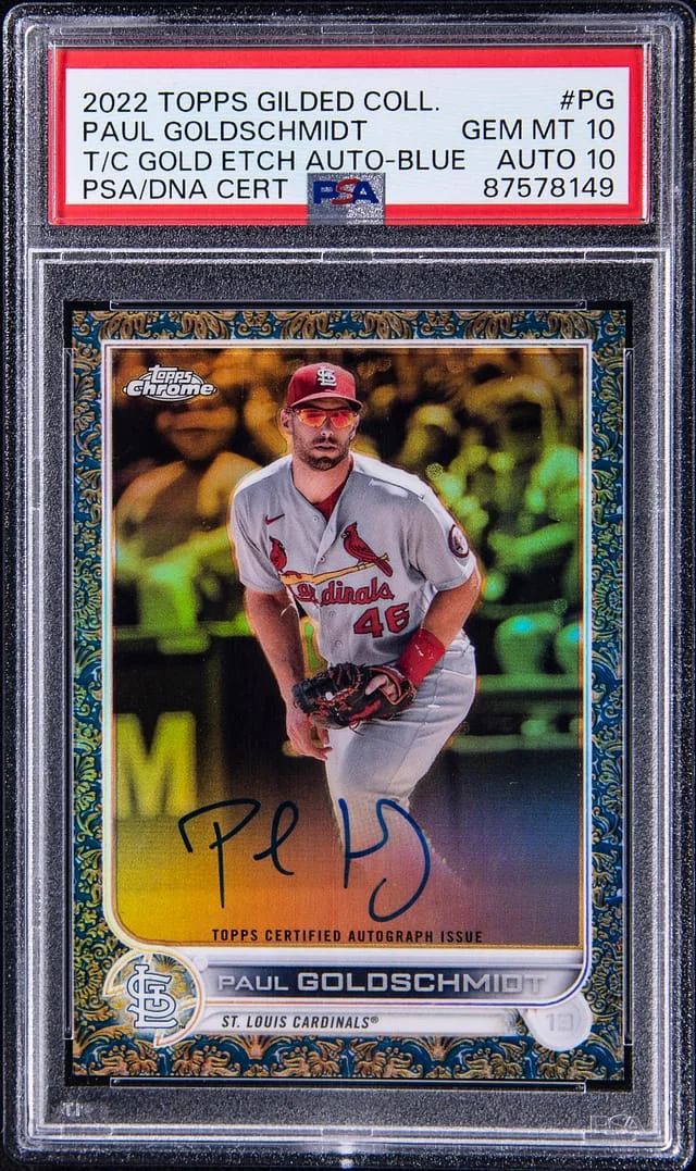 2022 Topps Paul Goldschmidt Gilded Collection Gold Etch Autograph Blue #PG card image