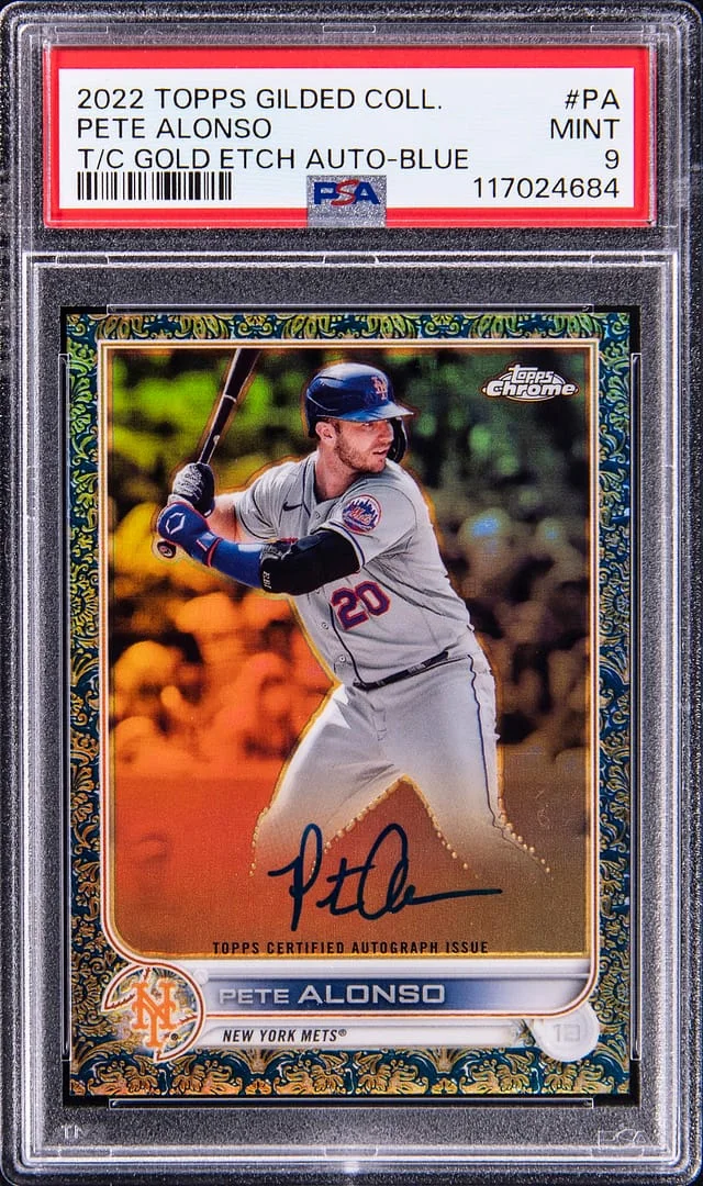 2022 Topps Pete Alonso Gilded Collection Topps Chrome Gold Etch Autograph Blue #GEA-PA card image