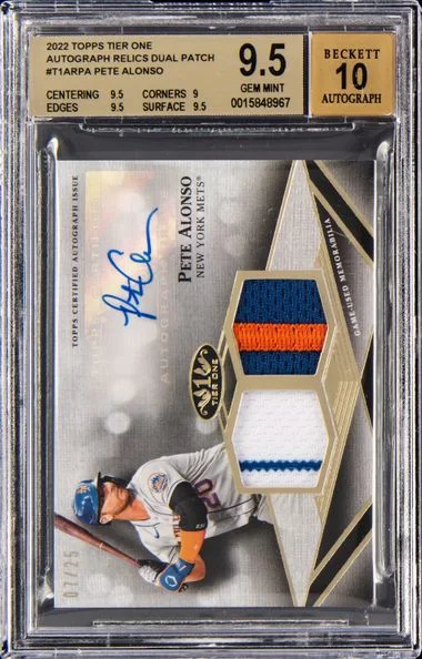 2022 Topps Pete Alonso Tier One Autograph Relics Dual Patch #T1AR-PA card image