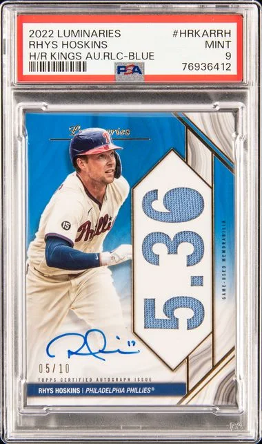 2022 Topps Rhys Hoskins Luminaries Home Run Kings Autograph Relics #HRKARRH card image