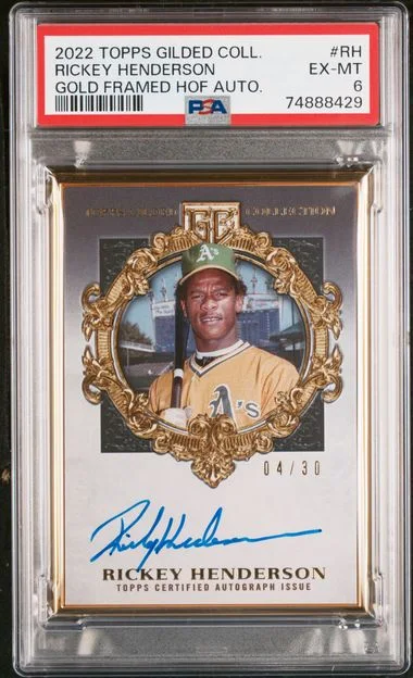2022 Topps Rickey Henderson Gilded Collection Gold Framed Hall Of Famers Autographs #RH card image