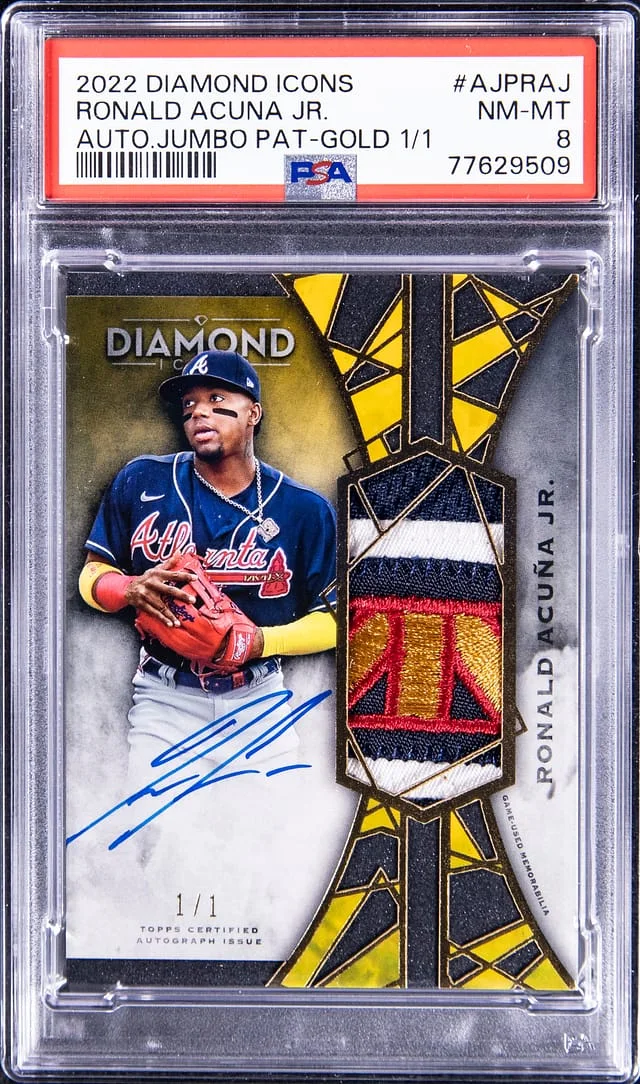 2022 Topps Ronald Acuna Jr. Diamond Icons Autograph Jumbo Patch Gold #AIP-RAJ card image