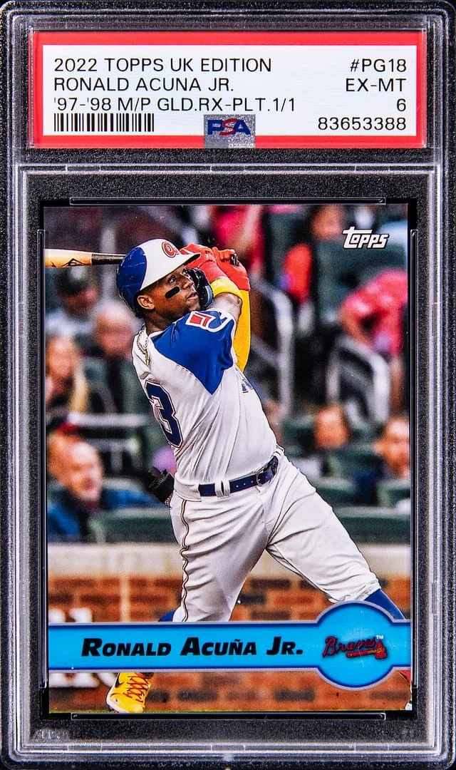 2022 Topps Ronald Acuna Jr. UK Edition 1997-98 Merlin's Premier Gold Redux Platinum #PG-18 card image