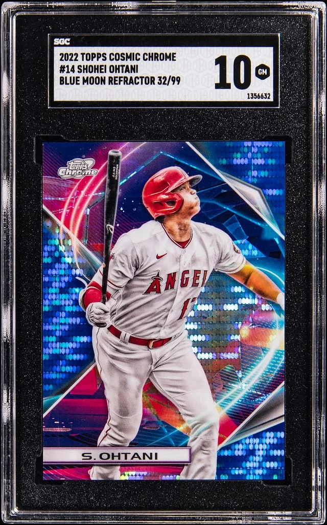 2022 Topps Shohei Ohtani Cosmic Chrome Blue Moon Refractor #14 card image
