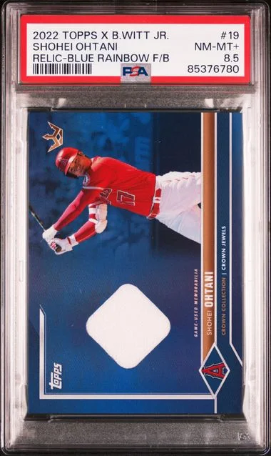 2022 Topps Shohei Ohtani X Bobby Witt Jr. Crown Collection Relic-Blue Rainbow Foilboard #19 card image