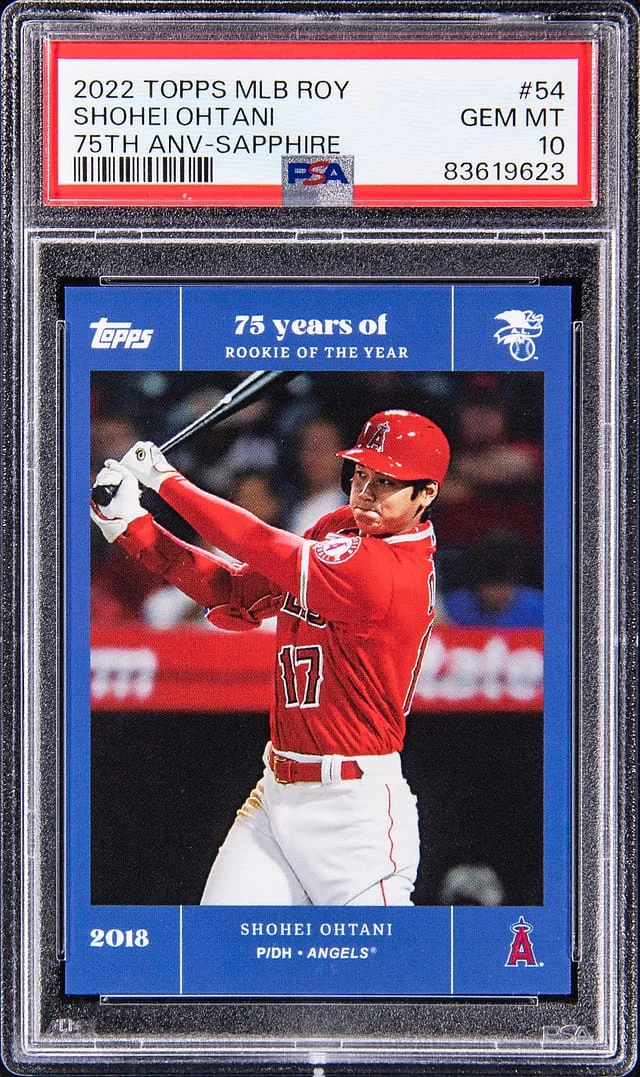 2022 Topps Shohei Ohtani MLB Roy 75th Anniversary Sapphire #54 card image