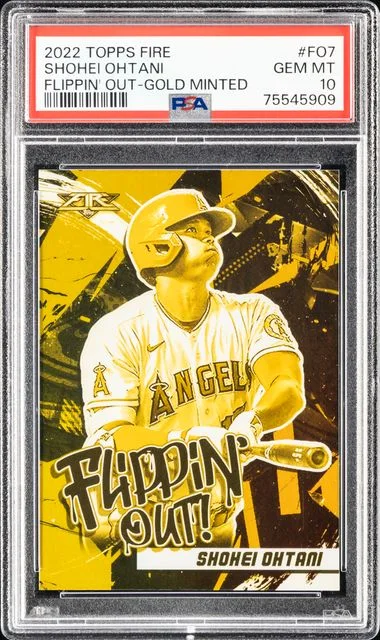 2022 Topps Shohei Ohtani Fire Flippin' Out Gold Minted #FO7 card image
