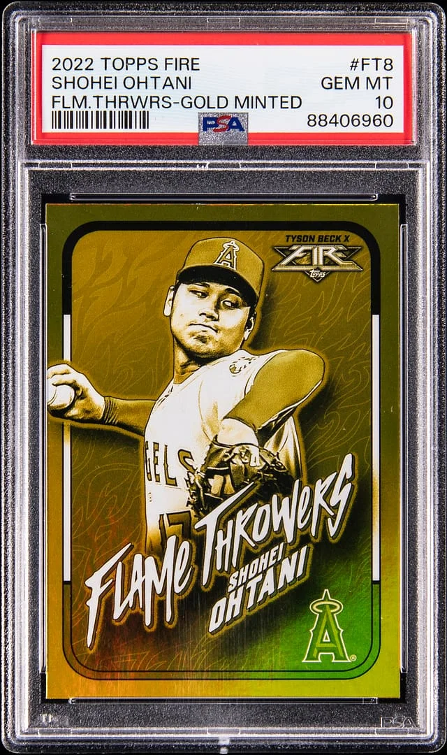 2022 Topps Shohei Ohtani Fire Flame Throwers Gold Minted #FT-8 card image