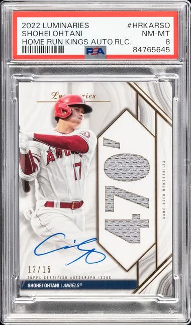 2022 Topps Shohei Ohtani Luminaries Home Run Kings Autograph Relics #HRKAR-SO card image