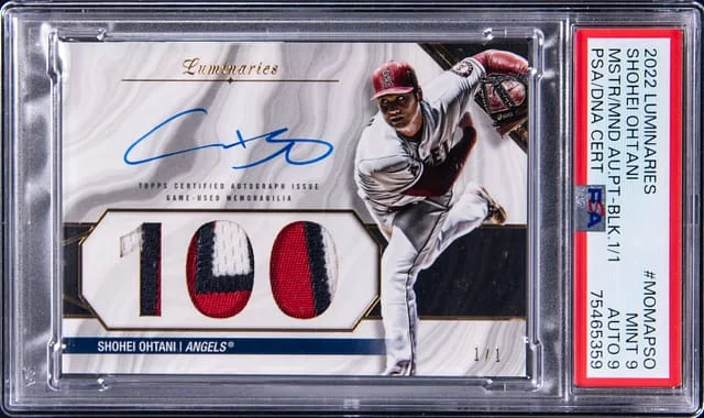2022 Topps Shohei Ohtani Luminaries Masters of The Mound Autograph Patch Black #MOMAP-SO card image