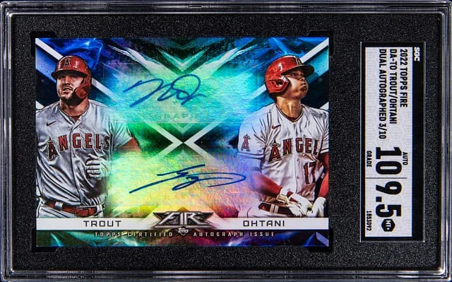2022 Topps Shohei Ohtani/Mike Trout Fire Dual Autographs #DA-TO card image