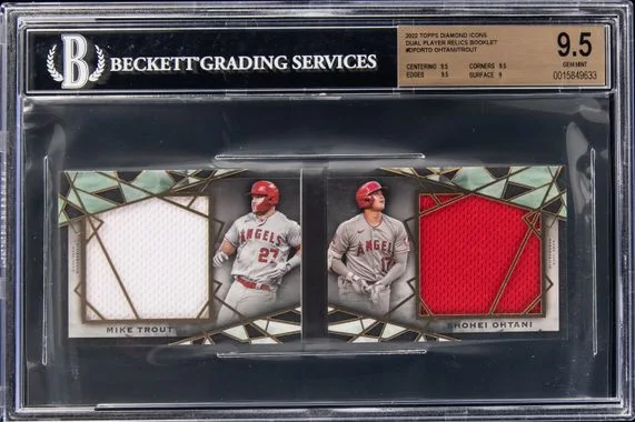 2022 Topps Shohei Ohtani/Mike Trout Game-Used Diamond Icons Dual Player Relics Booklet #DPDR-TO card image