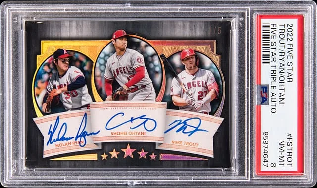 2022 Topps Shohei Ohtani/Mike Trout/Nolan Ryan Multi-Signed Five Star Five Star Triple Autographs #FST-ROT card image