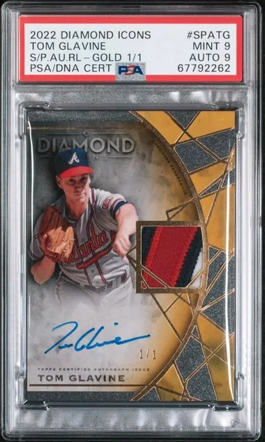 2022 Topps Spatg Tom Glavine Diamond Icons Single Player Autographed Relics Gold #1/1 card image