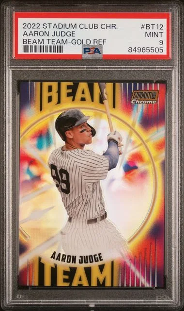 2022 Topps Stadium Club Chrome Aaron Judge Beam Team Gold Refractor #BT12 card image