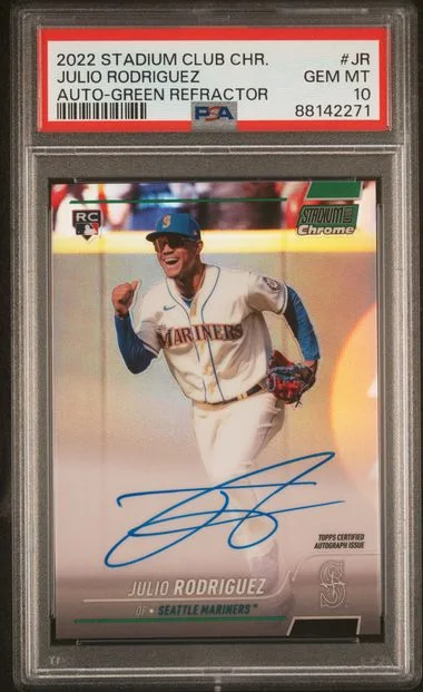2022 Topps Stadium Club Chrome Autographs Green Refractor Jr Julio Rodriguez #no-number card image