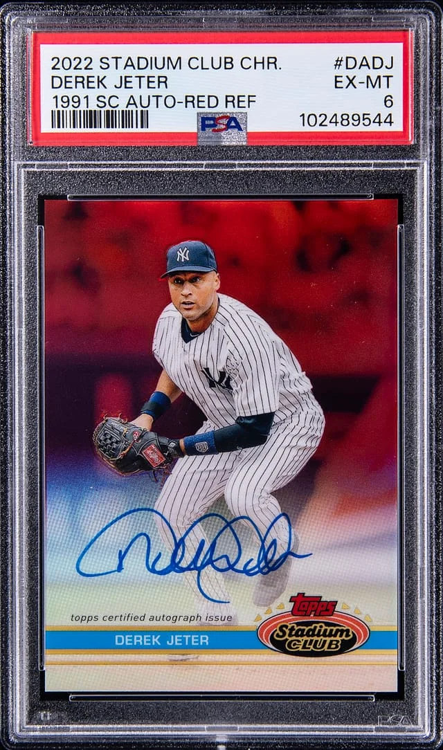 2022 Topps Stadium Club Chrome Derek Jeter 1991 Stadium Club Autograph Red Refractor #DA-DJ card image
