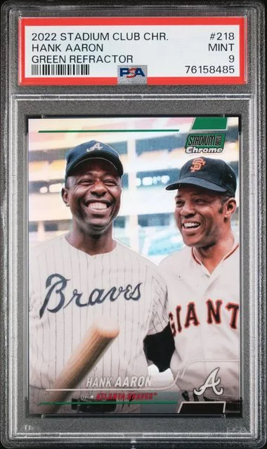2022 Topps Stadium Club Chrome Hank Aaron Green Refractor #218 card image
