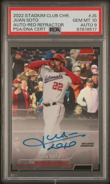 2022 Topps Stadium Club Chrome Juan Soto Autographs Red Refractor #JS card image
