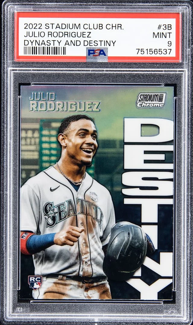 2022 Topps Stadium Club Chrome Julio Rodriguez Destiny Blue Wave Refractor #3B card image